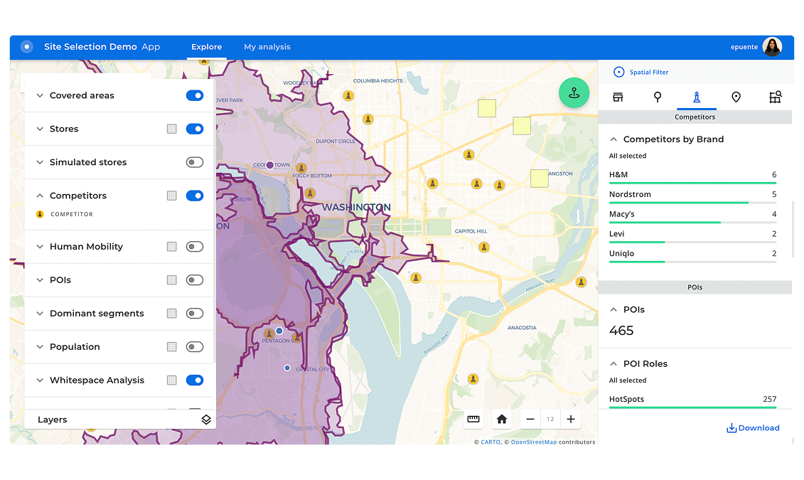 Identify opportunities with the site selection app